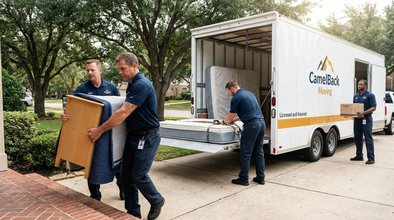 Crew loading residential truck for cross-state move from Bristol, WI