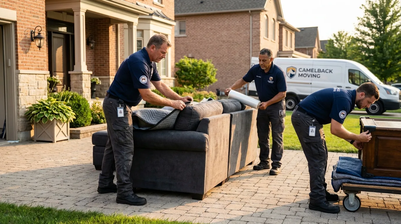 Large estate moving crew wrapping furniture in Bristol, WI